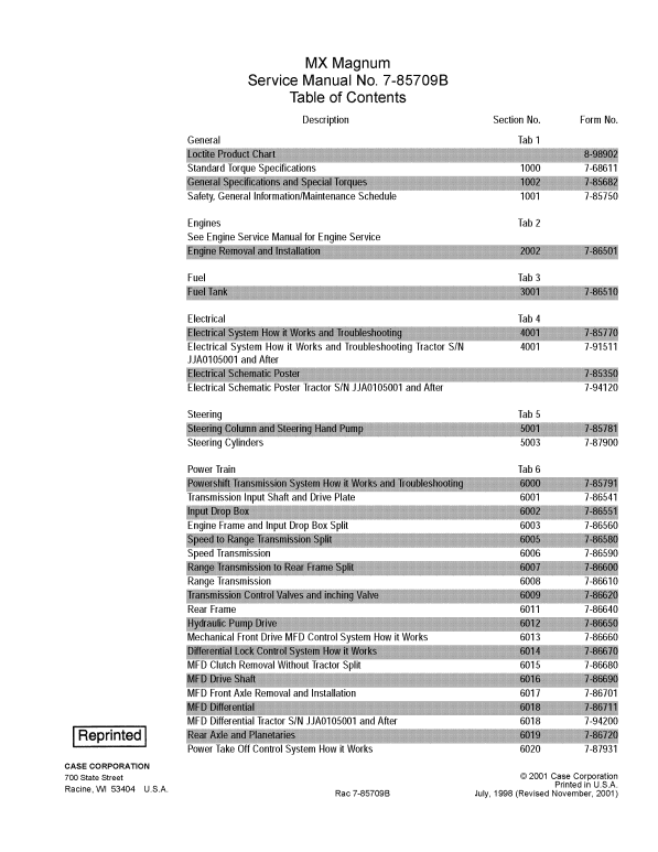 Case MX180, MX200, MX220, MX240, MX270 Tractor Service Manual