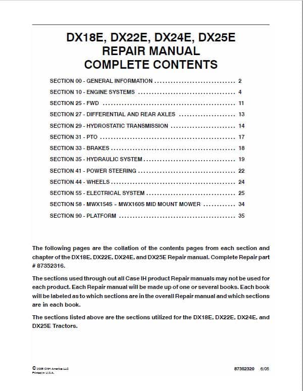 Case DX18E, DX22E, DX24E, DX25E Tractor Service Manual