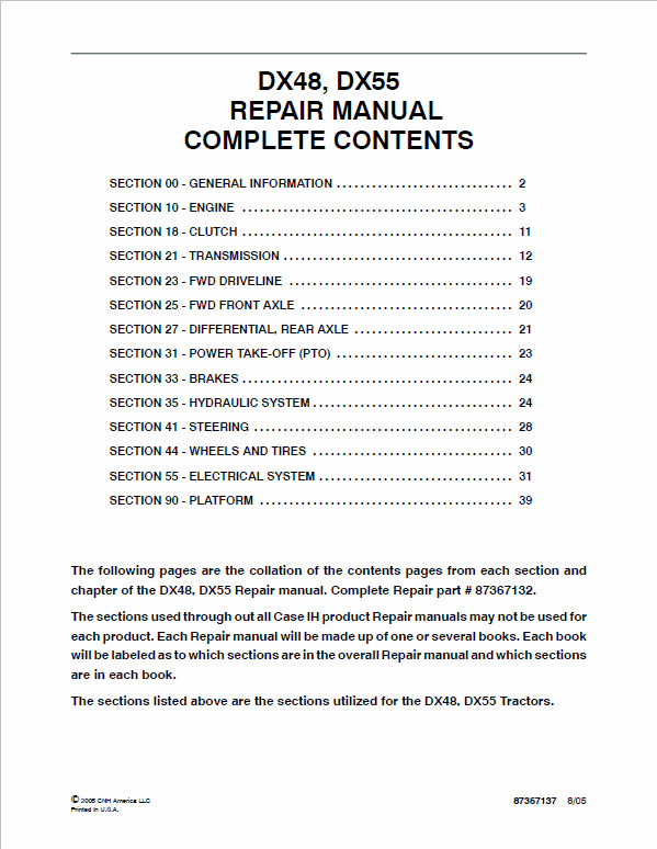 Case DX48, DX55, DX60 Tractor Service Manual