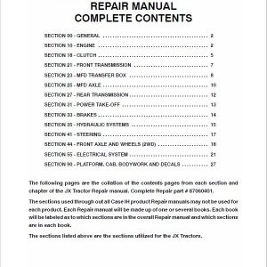 Case JX55, JX65, JX75, JX85, JX95 Tractor Service Manual