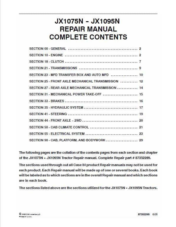 Case JX1075N, JX1095N Tractor Service Manual