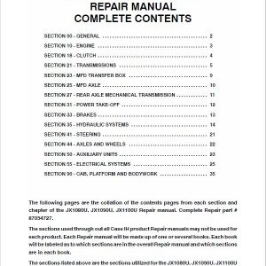 Case JX1080U, JX1090U, JX1100U Tractor Service Manual