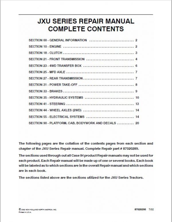 Case JXU70, JXU80, JXU90, JXU100 Tractor Service Manual