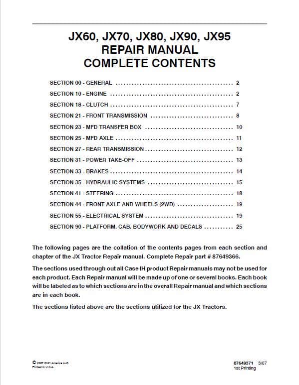 Case JX60, JX70, JX80, JX90, JX95 Tractor Service Manual