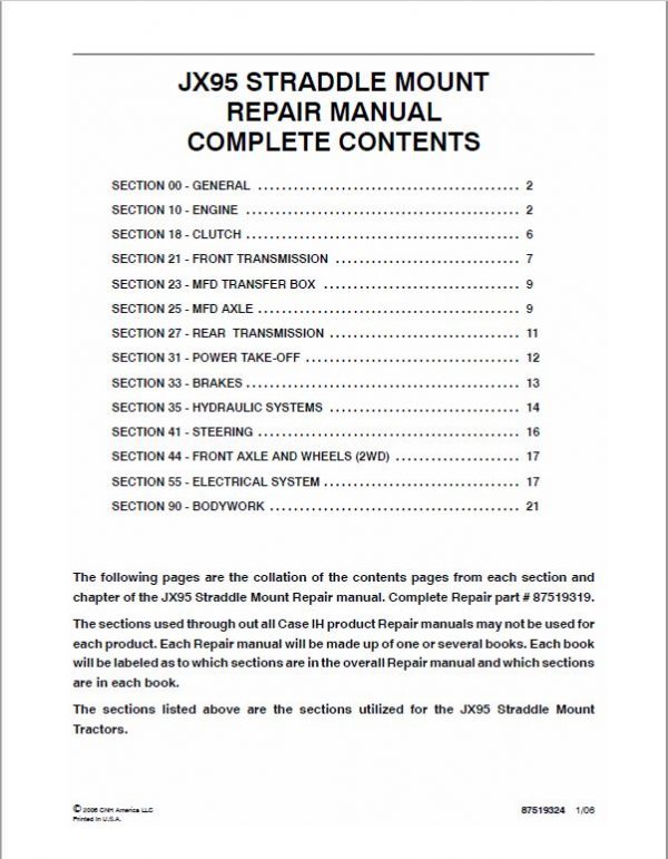 Case JX95 Straddle Tractor Service Manual