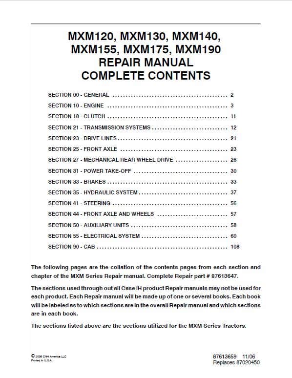 Case MXM155, MXM175, MXM190 Tractor Service Manual