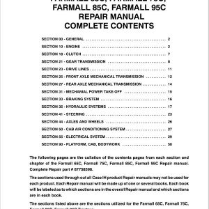 Case Farmall 65C, 75C, 85C, 95C Tractor Service Manual