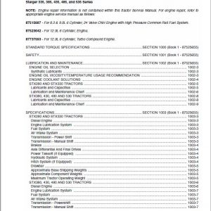 Case 335, 385, 435, 485, 535 Steiger Tractor Service Manual