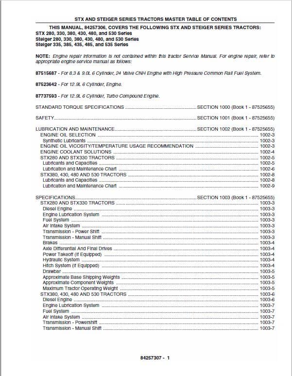 Case 335, 385, 435, 485, 535 Steiger Tractor Service Manual