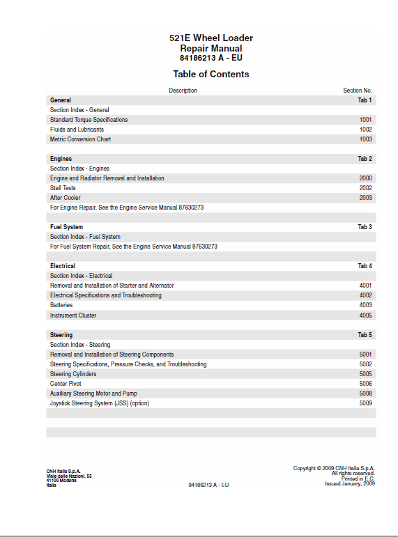 Case 521E Loader Service Manual