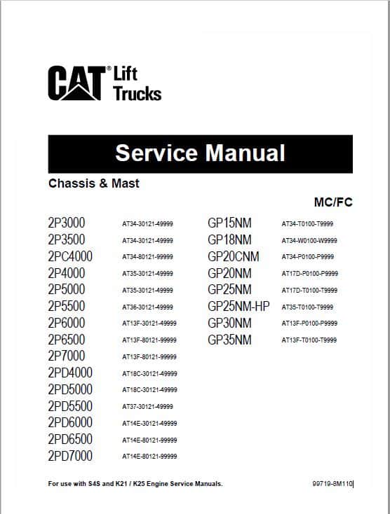 CAT 2P3000, 2P3500, 2PC4000, 2P4000 Lift Truck Service Manual