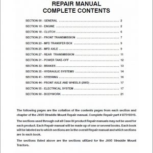 Case JX95 Straddle Tractor Service Manual