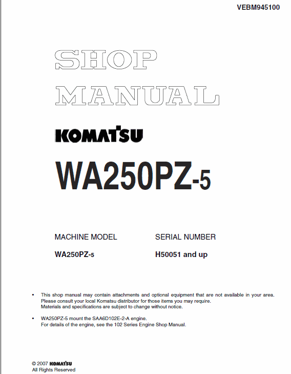 Komatsu WA250PZ-5 Wheel Loader Service Manual