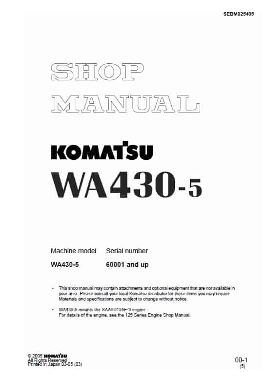 Komatsu WA430-5 Wheel Loader Service Manual