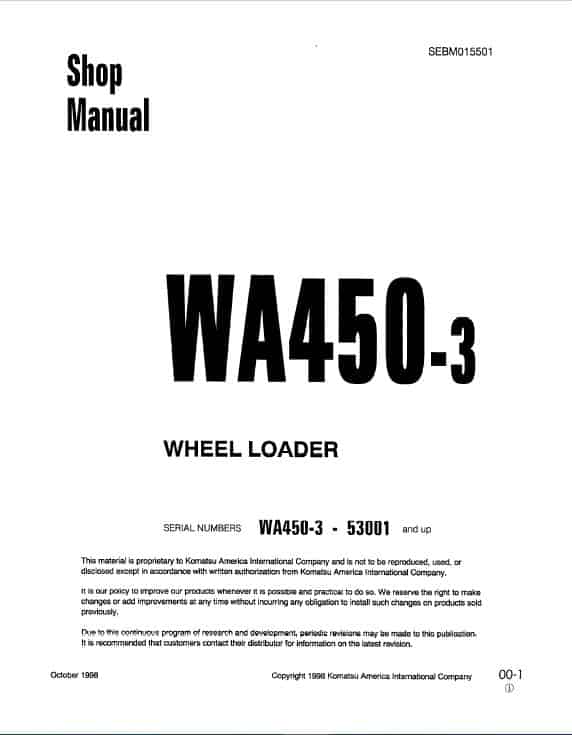 Komatsu WA450-3, WA450-3LL Wheel Loader Service Manual