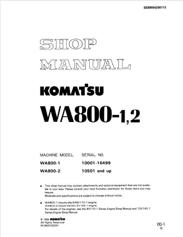 Komatsu WA800-1, WA800-2 Wheel Loader Service Manual