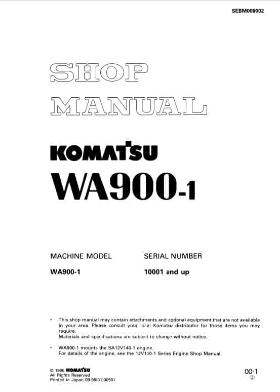 Komatsu WA900-1 Wheel Loader Service Manual