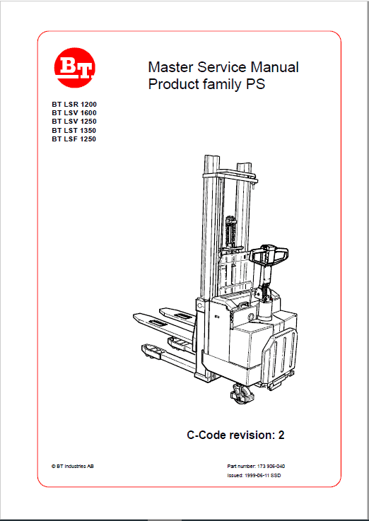 BT LSR 1200, LSV 1250, LSF 1250, LST 1350, LSV 1600 Pallet Truck Manual