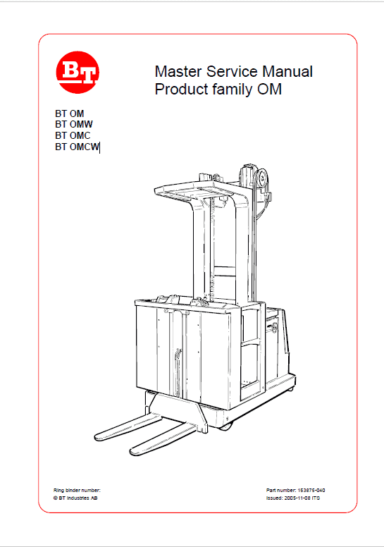 BT OM, OMW, OMC, OMCW Pallet Truck Service Manual