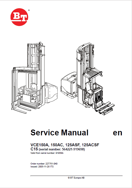 BT VCE150A, VCE150AC, VCE12ASF, VCE125ACSF, C15 Vector Truck Manual