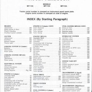 Massey Ferguson MF 1105, MF 1135, MF 1155 Tractor Service Manual