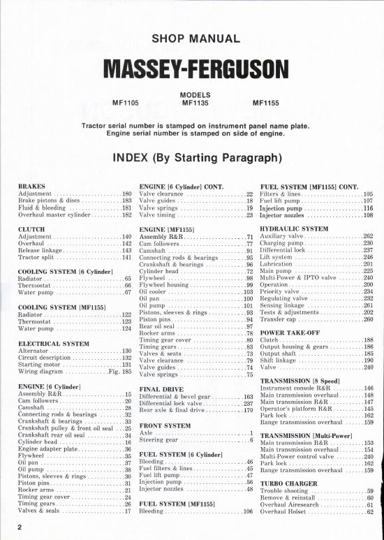 Massey Ferguson MF 1105, MF 1135, MF 1155 Tractor Service Manual