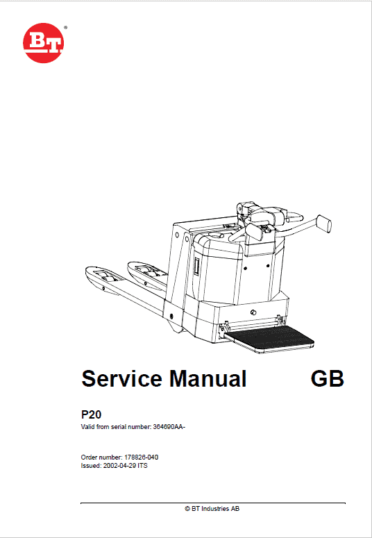 BT P20 Pallet Truck Repair Service Manual