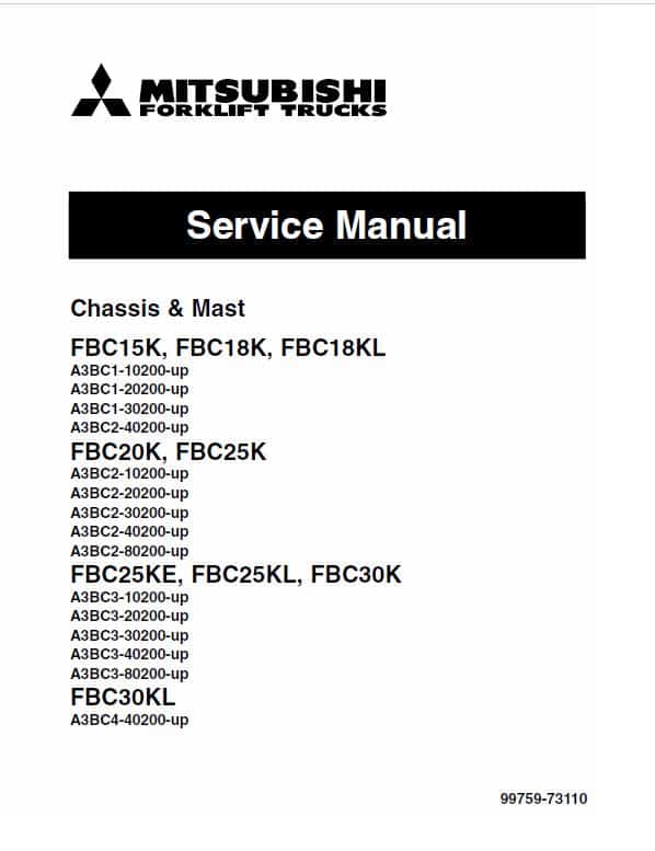 Mitsubishi FBC15K, FBC18K, FBC18KL Forklift Lift Truck Service Manual