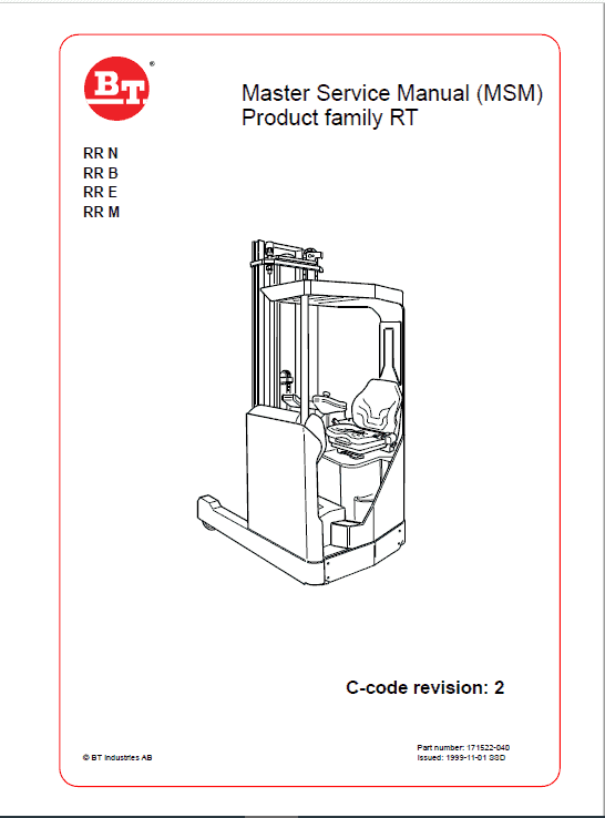 BT RR N, RR B, RR E, RR M Forklift Truck Service Manual