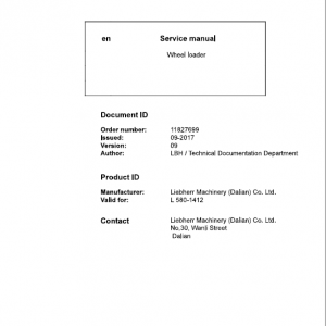 Liebherr L580 Type 1412 Wheel Loader Service Manual