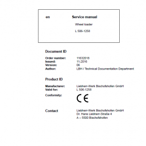 Liebherr L506 Type 1258 Stereo Wheel Loader Service Manual