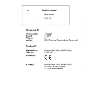 Liebherr L508 Type 1261 Wheel Loader Service Manual