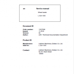 Liebherr L524 Type 1355 Wheel Loader Service Manual