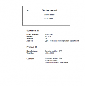 Liebherr L524 Type 1585 Wheel Loader Service Manual