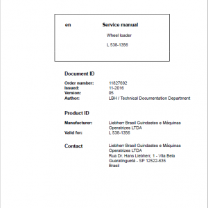 Liebherr L538 Type 1356 Wheel Loader Service Manual