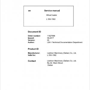 Liebherr L550 Type 1562 Wheel Loader Service Manual