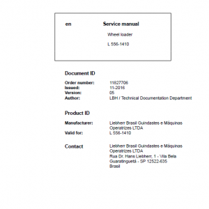 Liebherr L556 Type 1410 Wheel Loader Service Manual