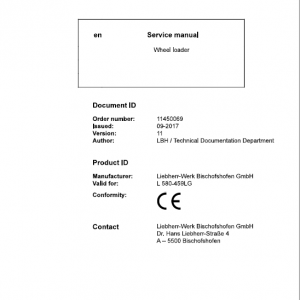 Liebherr L580 Type 459LG LogHandler Loader Service Manual