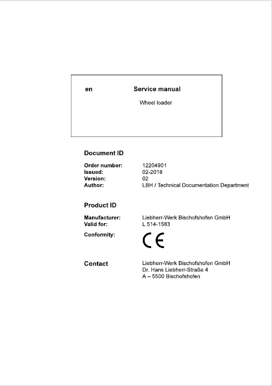 Liebherr L514 Type 1583 Wheel Loader Service Manual