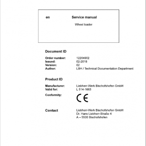 Liebherr L514 Type 1663 Wheel Loader Service Manual