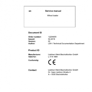 Liebherr L518 Type 1664 Wheel Loader Service Manual