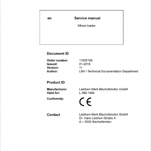 Liebherr L566 Type 1484 Wheel Loader Service Manual