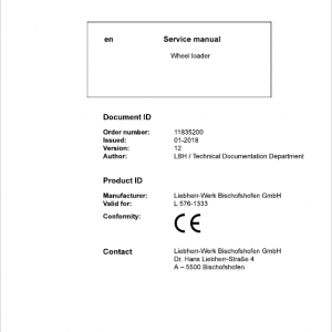 Liebherr L576 Type 1333 Wheel Loader Service Manual