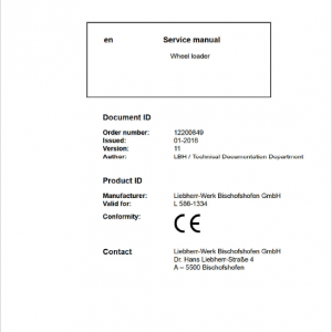 Liebherr L586 Type 1334 Wheel Loader Service Manual