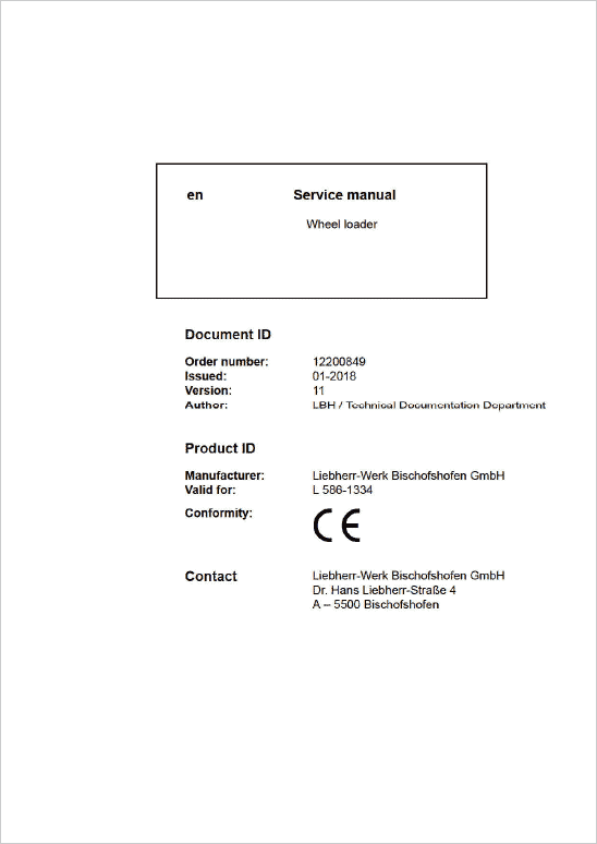 Liebherr L586 Type 1334 Wheel Loader Service Manual