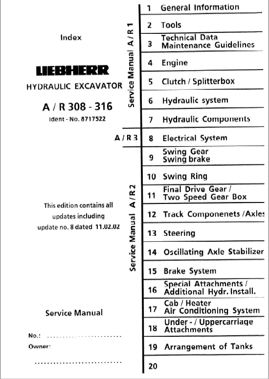 Liebherr A308, A310, A310B, A312, A316 Wheel Excavator Service Manual