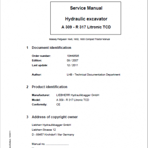 Liebherr A309, A311, A312, A314, A316, R313, R317 Litronic TCD Excavator Manual