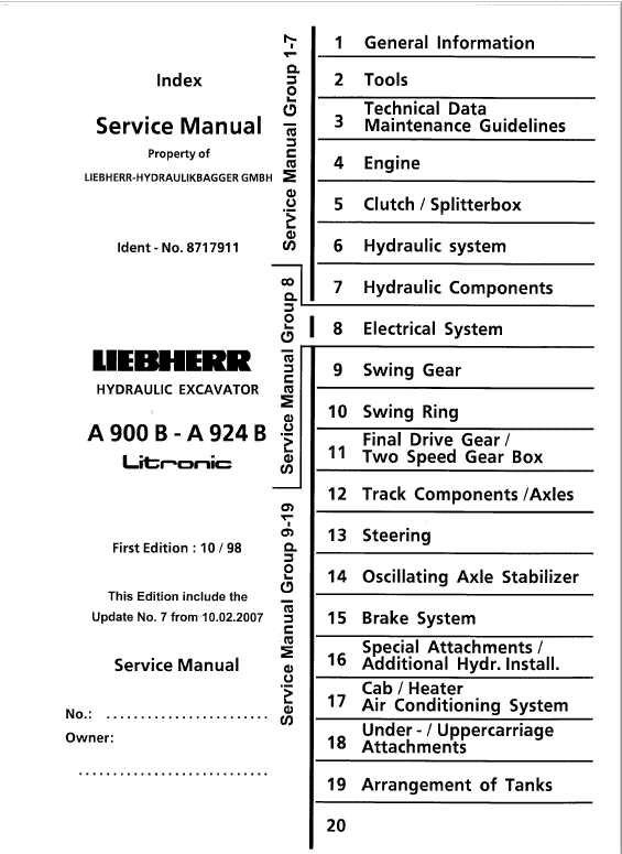 Liebherr A900B, A904, A914, A914B, A924, A924B Litronic Excavator Service Manual