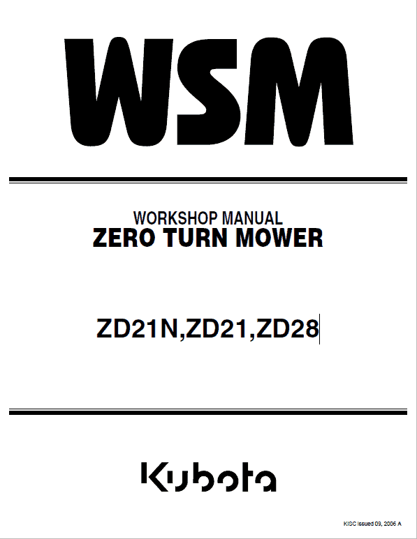 Kubota ZD21N, ZD21, ZD28 Zero Turn Mower Service Manual