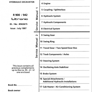 Liebherr R900, R902, R912, R922, R932, R942 Litronic Excavator Service Manual